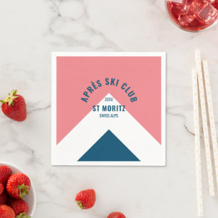  Après Ski Club Pink Navy Retro Style Ski Party Napkin