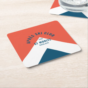  Après Ski Club Red Navy Vintage Style Ski Party Square Paper Coaster