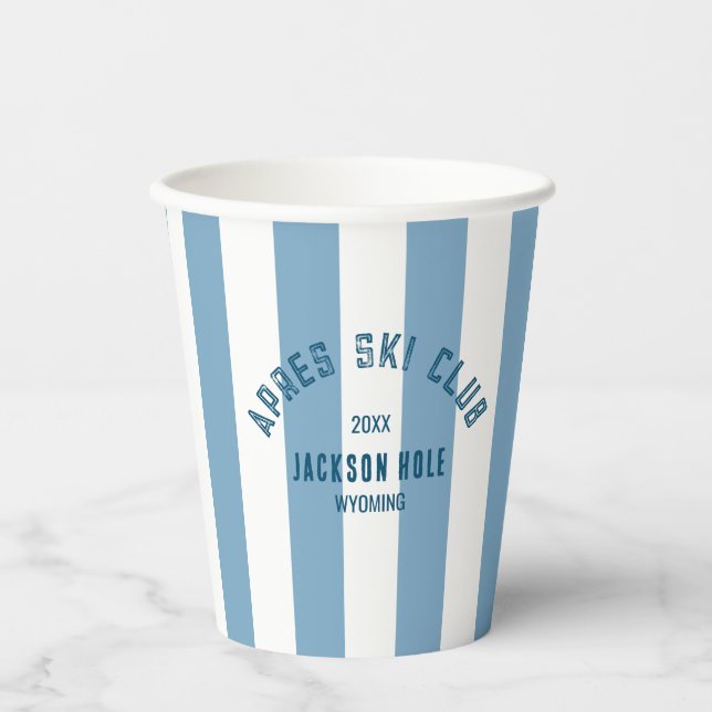 Apres Ski Club Retro Blue Stripe Ski Theme Party Paper Cups (Front)