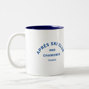 Après Ski Club Royal Blue Winter Ski Resort Crest Two-Tone Coffee Mug