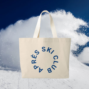 Après Ski Club Winter Blue Ski Resort Crest Large Tote Bag