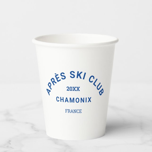 Après Ski Club Winter Blue Ski Resort Crest Paper Cups (Front)