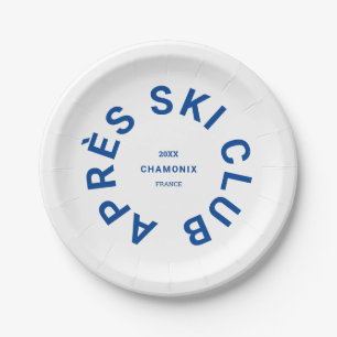 Après Ski Club Winter Blue Ski Resort Crest Paper Plate