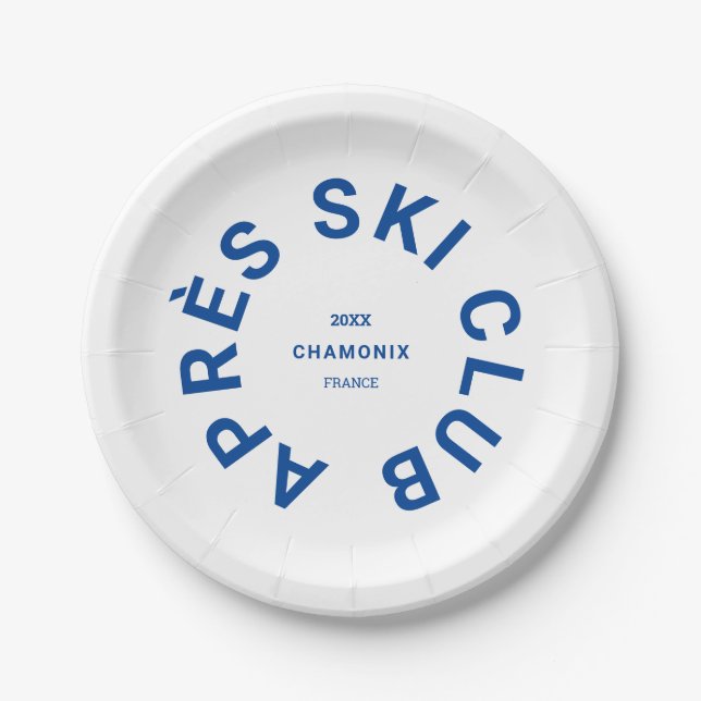 Après Ski Club Winter Blue Ski Resort Crest Paper Plate (Front)