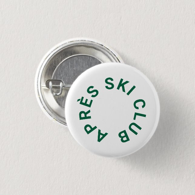 Après Ski Club Winter Green Skiing 3 Cm Round Badge (Front & Back)