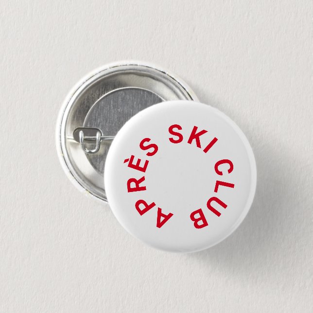 Après Ski Club Winter Red Skiing 3 Cm Round Badge (Front & Back)