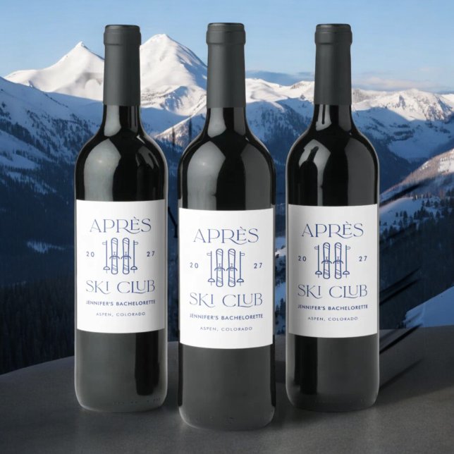 Apres Ski Club Winter Snow Ski Bachelorette Party Wine Label (Creator Uploaded)
