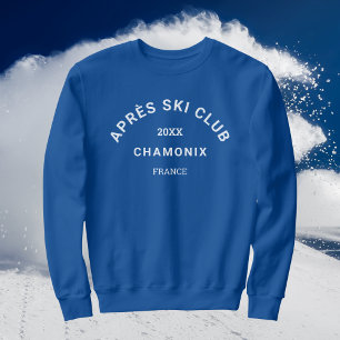 Après Ski Club Winter White Ski Resort Crest Blue Sweatshirt