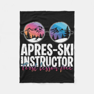 Apres Ski Instructor First Lesson Funny Ski Skiing Fleece Blanket