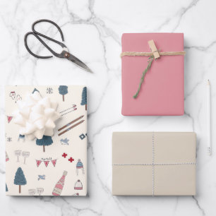 Apres Ski Lover Winter Pink Champagne Wrapping Paper Sheet