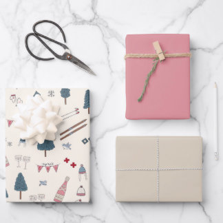 Apres Ski Lover Winter Pink Champagne Wrapping Paper Sheet