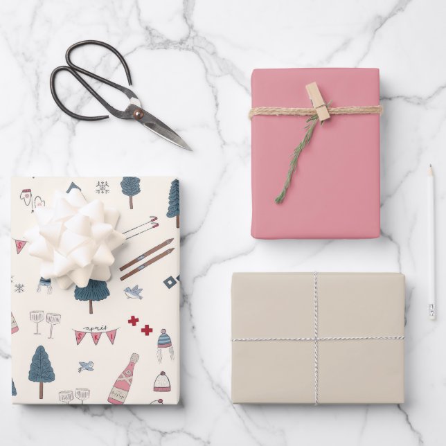 Apres Ski Lover Winter Pink Champagne Wrapping Paper Sheet (Front)
