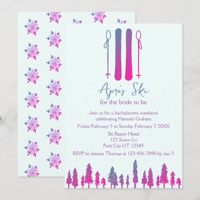 Apres Ski Neon Bachelorette Party  Invitation (Front/Back)