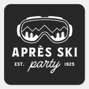 Apres ski party mountain cabin winter night theme square sticker