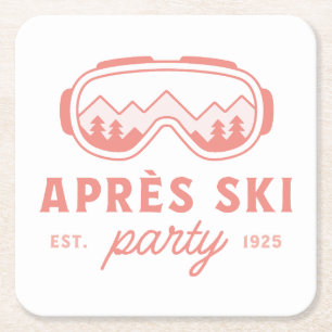 Apres ski party skiing girls night pink aesthetic square paper coaster