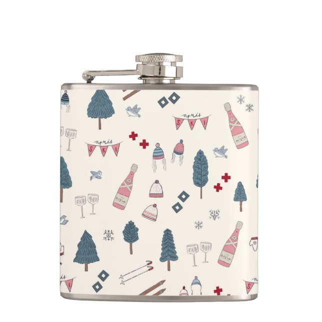 Apres Ski Pink Champagne Gift for Bridesmaids Hip Flask (Front)