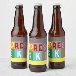 Après-ski Retro Skier Colour Block Beer Bottle Label