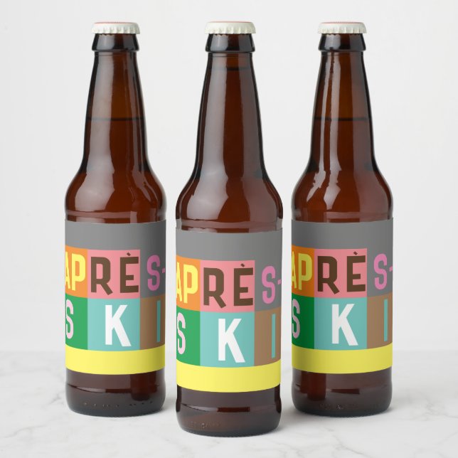 Après-ski Retro Skier Colour Block   Beer Bottle Label (Bottles)