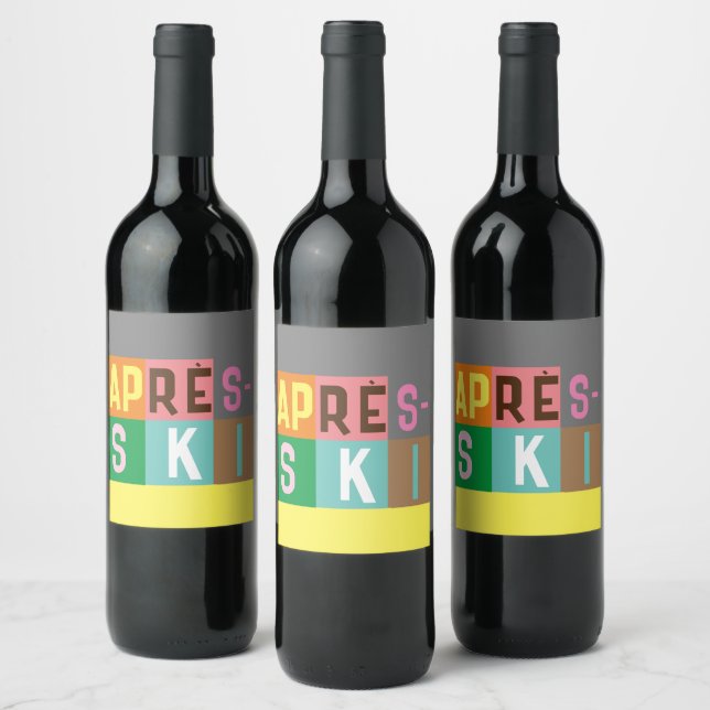 Après-ski Retro Skier Colour Block  Wine Label (Bottles)