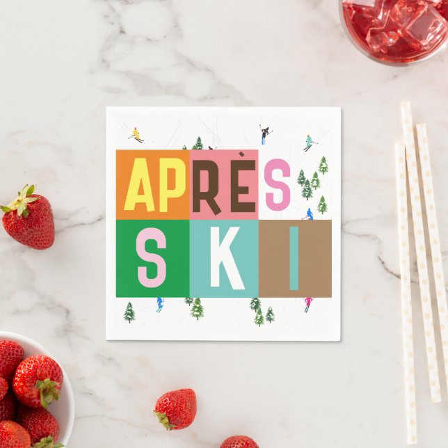 Après-ski Retro Skiers Colour Block  Napkin (Insitu)