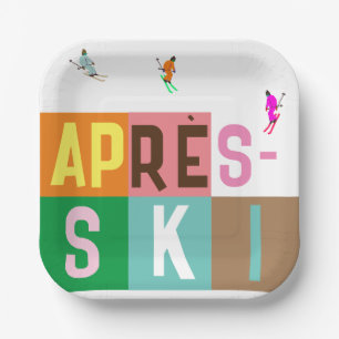 Après-ski Retro Skiers Colour Block Paper Plate