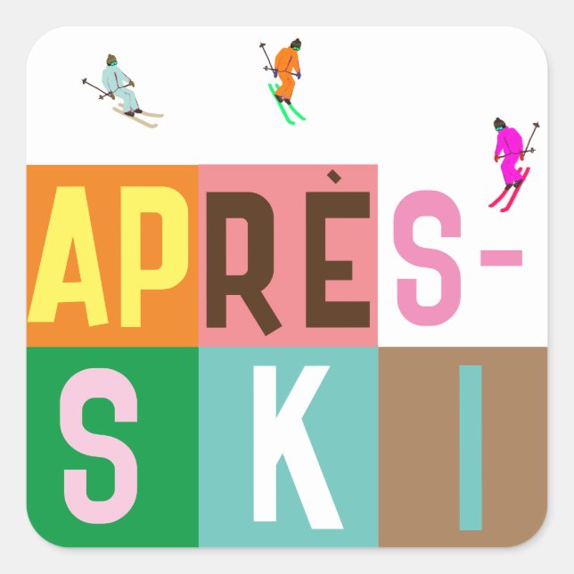 Après-ski Retro Skiers Colour Block   Square Sticker (Front)