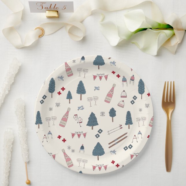 Apres Ski Weekend Party Pink Champagne Paper Plate (Wedding)