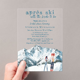 Apres Ski Winter Mountain Watercolor Bridal Shower Acrylic Invitations