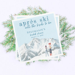 Apres Ski Winter Mountain Watercolor Bridal Shower Napkin