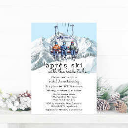 Apres Ski Winter Ski Lift Watercolor Bridal Shower Invitation