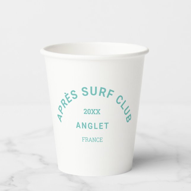 Après Surf Club Turquoise Surfers Social Crest Paper Cups (Front)