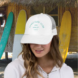 Après Surf Club Turquoise Surfers Social Crest Trucker Hat<br><div class="desc">Après Surf Club,  Turquoise social surfers club crest,  hat. Personalise with the year of your surf gathering,  beach name and location. Perfect for a group destination surf trip or for an après surf theme party or bachelor / bachelorette. Designed to match our Après Surf Club Collection.</div>