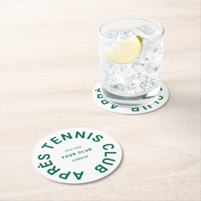 Après Tennis Club Custom Green Crest Round Paper Coaster (Insitu)