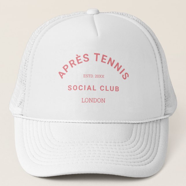 Après Tennis Social Club Custom Pink Crest Trucker Hat (Front)
