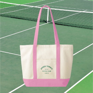 Après Tennis Social Club Green Crest Pink Handle  Tote Bag