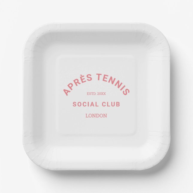 Après Tennis Social Club Pink Custom Crest Paper Plate (Front)