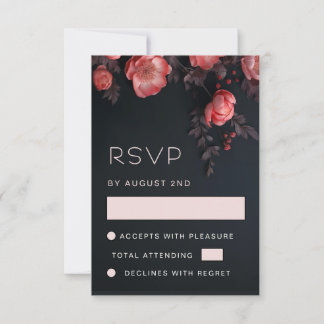 Apricot 3D Roses Wedding RSVP Card