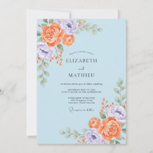 Apricot Amethyst Ranunculus Eucalyptus Wedding Invitation