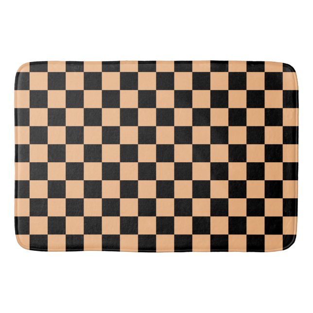 Apricot and Black Chequered Vintage Bath Mat (Front)