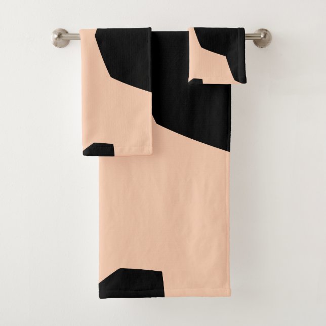 Apricot and Black Geometric Bath Towel Set (Insitu)