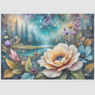 Apricot and Blue Cosmos river forest landscape Tissue Paper