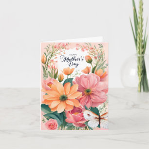 Apricot and Pink Flowers Butterfly Mother's Day Holiday Card