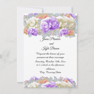 Apricot and Plum Peonies Floral Wedding Invitation