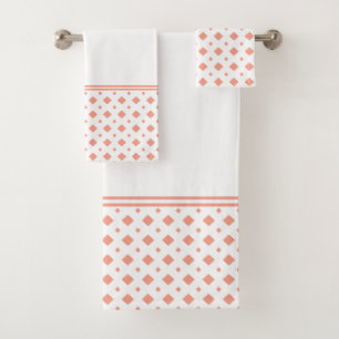 Apricot and White Diamond Pattern Bath Towel Set