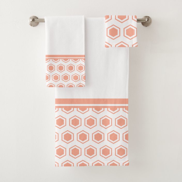 Apricot and White Hexagonal Pattern Bath Towel Set Zazzle.co.uk
