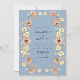 Apricot Anemone Cerulean Wedding Invitation
