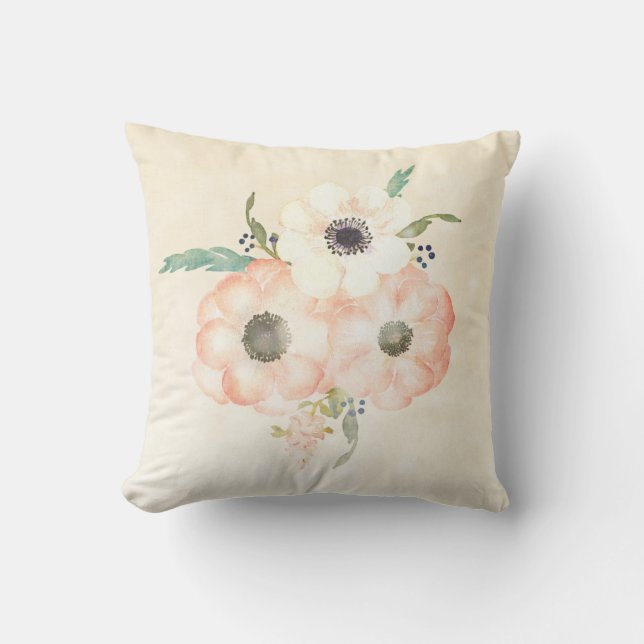 Apricot Anemones Pretty Decorative Floral Cushion (Front)