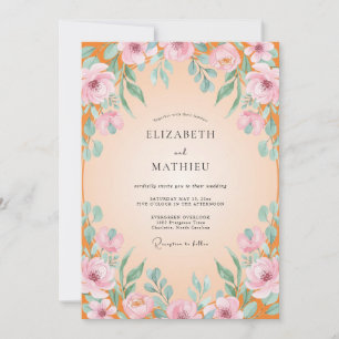 Apricot Aqua Bloom Wedding Invitation