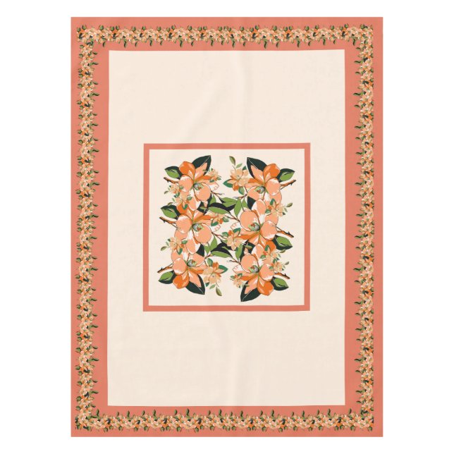 Apricot Azalea on Cream 52" x 70" Tablecloth (Front)
