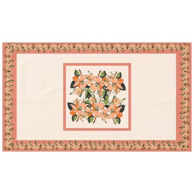 Apricot Azalea on Cream 60" x 104" Tablecloth (Front (Horizontal))